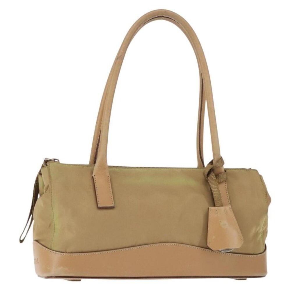 Authentic PRADA Shoulder Bag Nylon Leather Khaki Silver